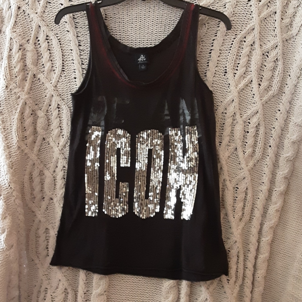 Black tank top ICON silver bling